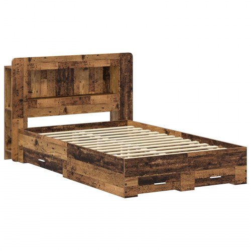 Sengestel med opbevaring med skuffe Gammelt træ 120 x 190 cm