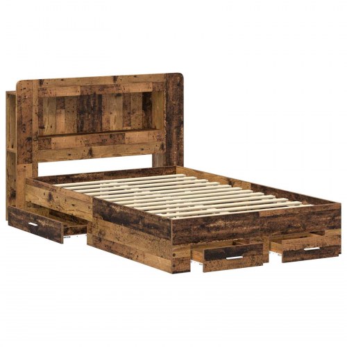 Sengestel med opbevaring med skuffe Gammelt træ 120 x 190 cm