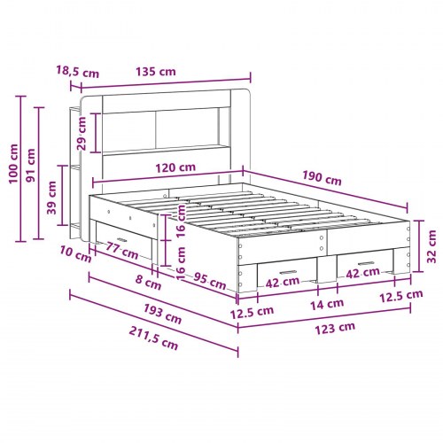 Sengestel med opbevaring med skuffe Gammelt træ 120 x 190 cm