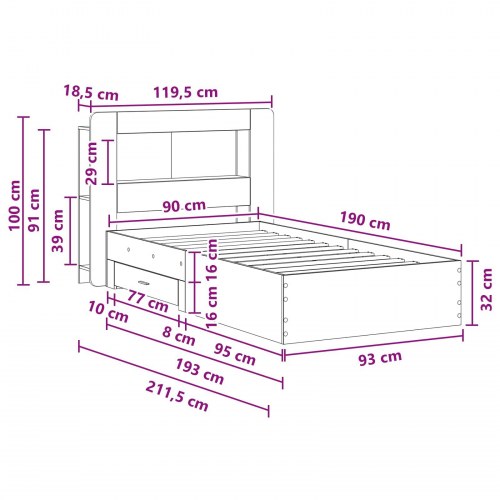 Sengestel med opbevaring Artisan-eg 90 x 190 cm Konstrueret træ