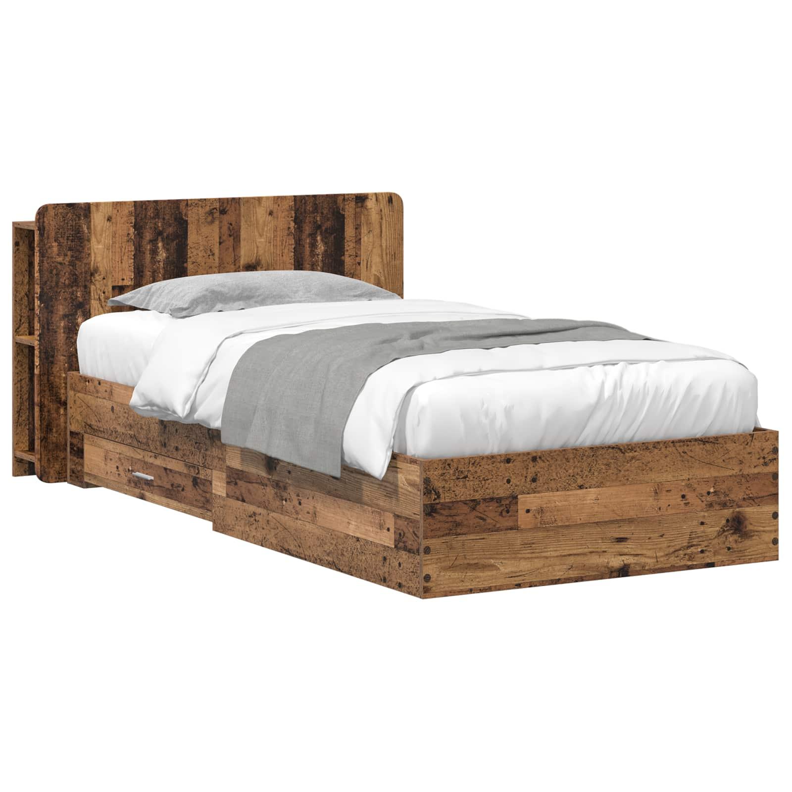 Sengestel med opbevaring med skuffe Gammelt træ 100 x 200 cm