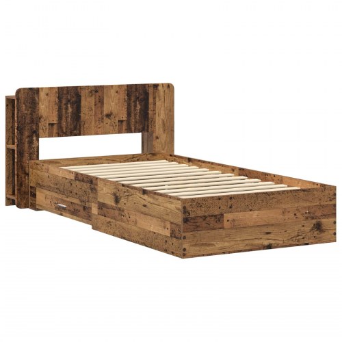 Sengestel med opbevaring med skuffe Gammelt træ 100 x 200 cm