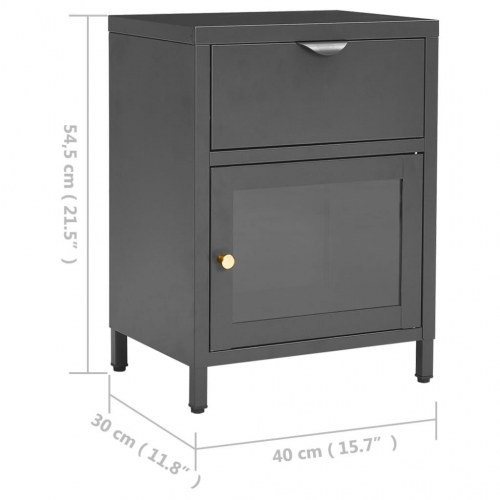 Natborde 2 stk. - 40×30×54,5 cm i stål og glas, antracitgrå