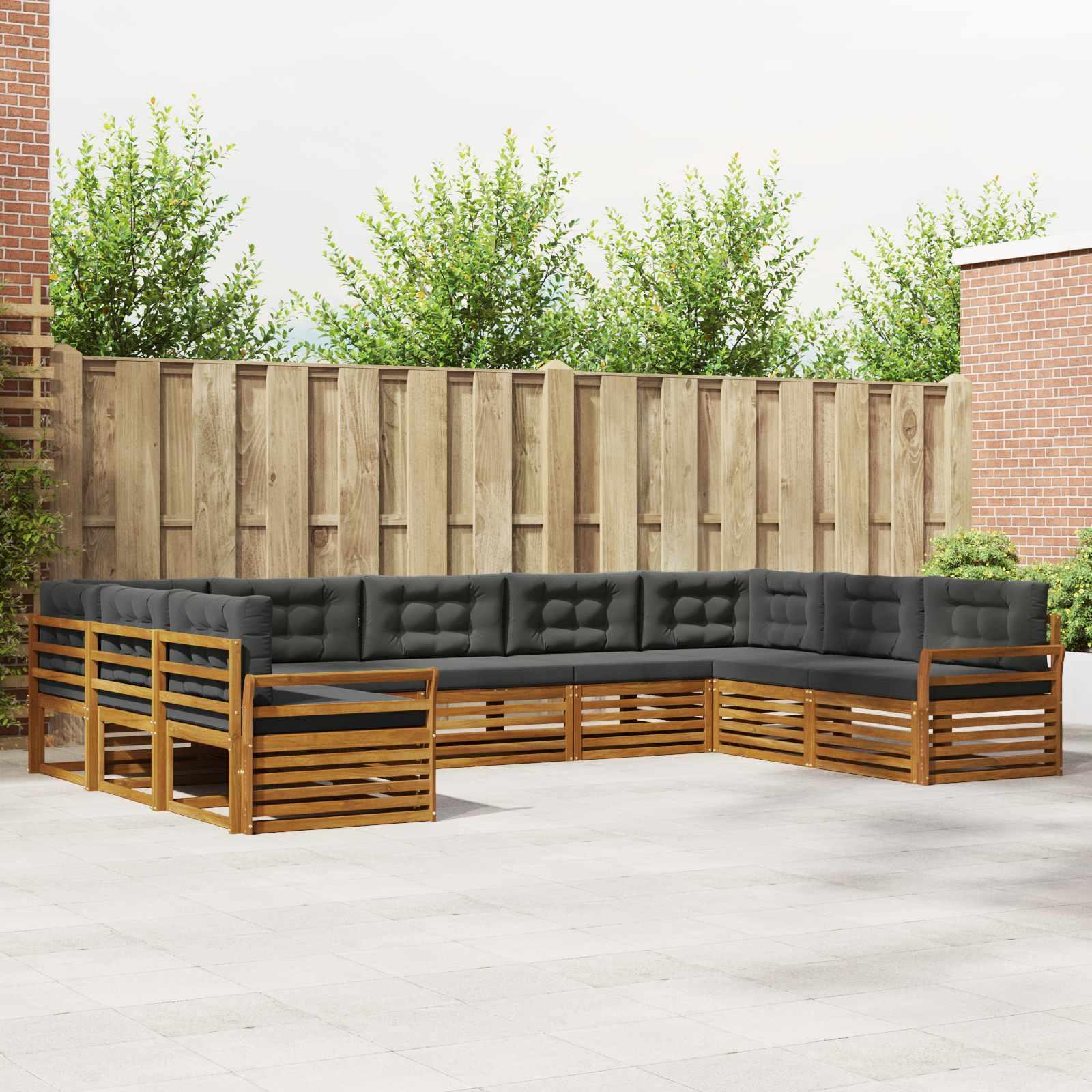 Udendørs sofagruppe med pude 9 stk Naturlig og Antracit