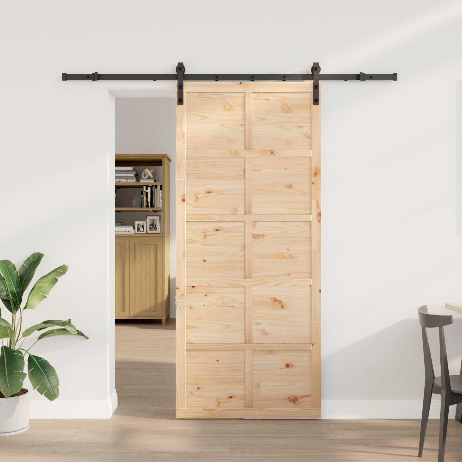 Skydedør naturfarvet 90 × 208 cm - massivt fyrretræ