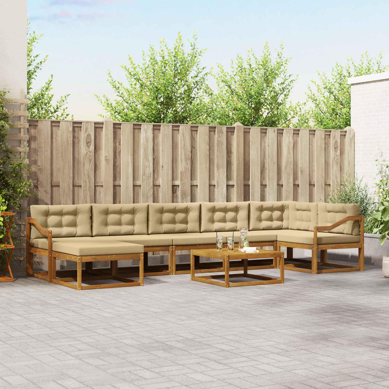 Udendørs Sofagruppe 8 Dele Massivt Akacietræ - Naturlig og beige / Skrå