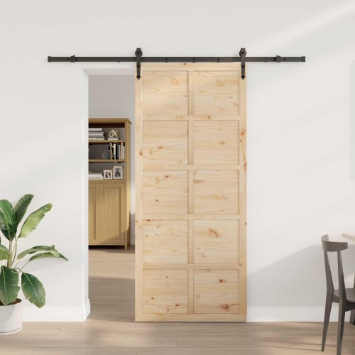 Skydedør Naturfarvet 90 x 208 cm Massivt fyrretræ