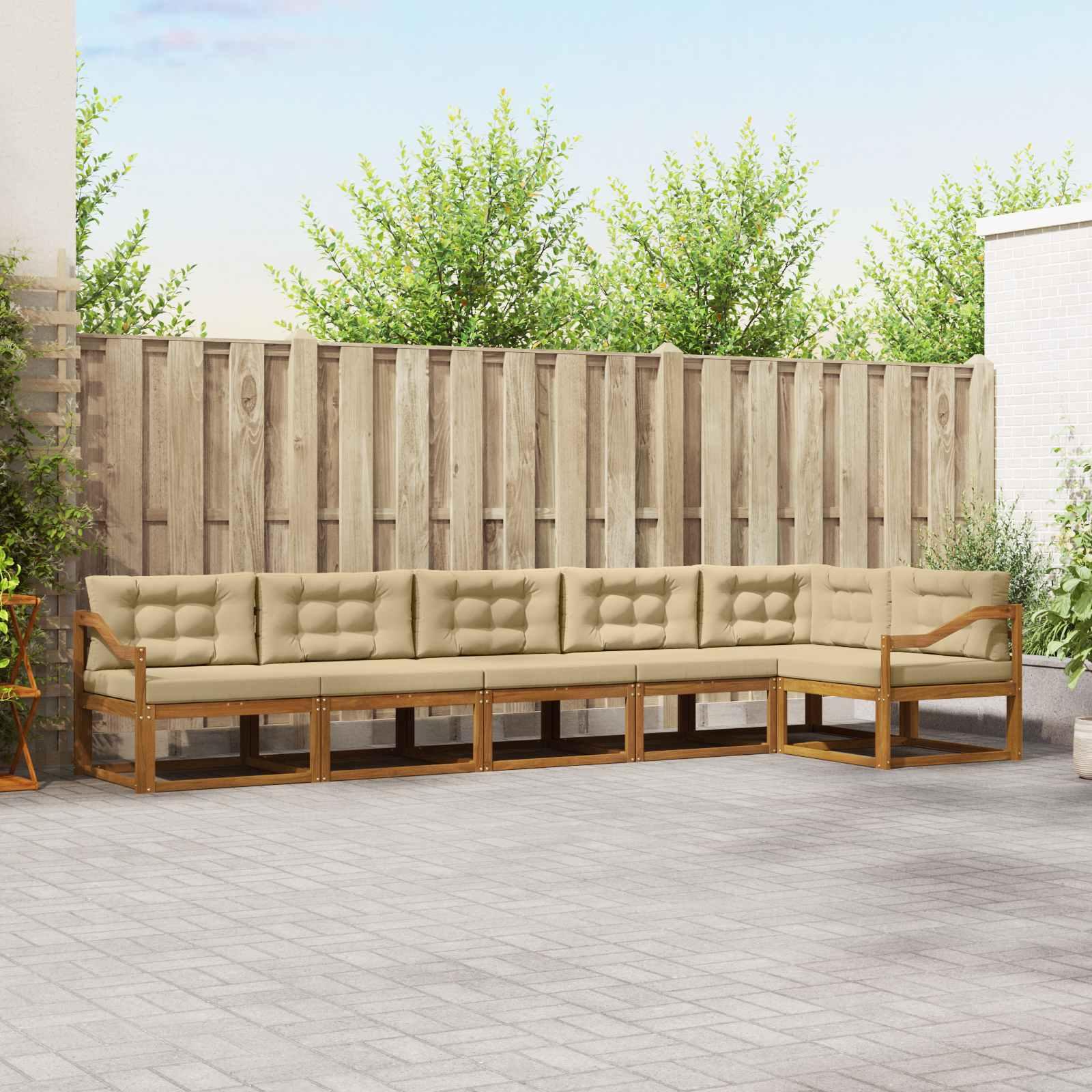 Udendørs Sofagruppe 6 Dele Massivt Akacietræ - Naturlig og beige / Skrå
