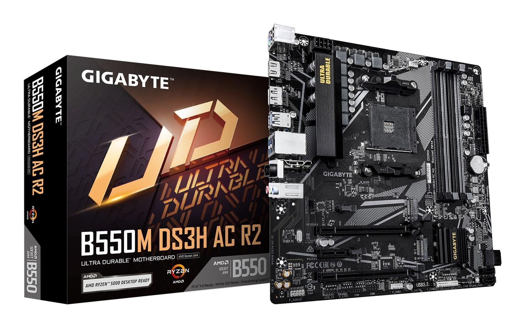 Gigabyte B550M DS3H AC R2 bundkort - AM4, Wi‑Fi 5, PCIe 4.0, USB 3.2 Gen 1 billede