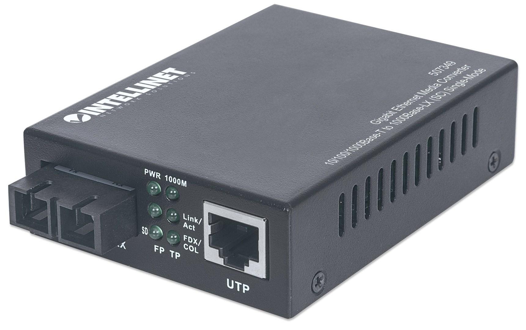 Intellinet gigabit mediekonverter - 10/100/1000Base‑T til 1000Base‑LX (SC), singlemode, 20 km billede