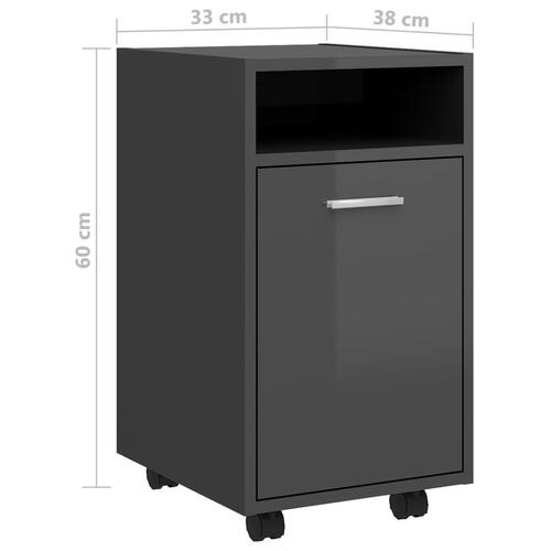 Sideskab med hjul 33x38x60 cm konstrueret træ grå højglans
