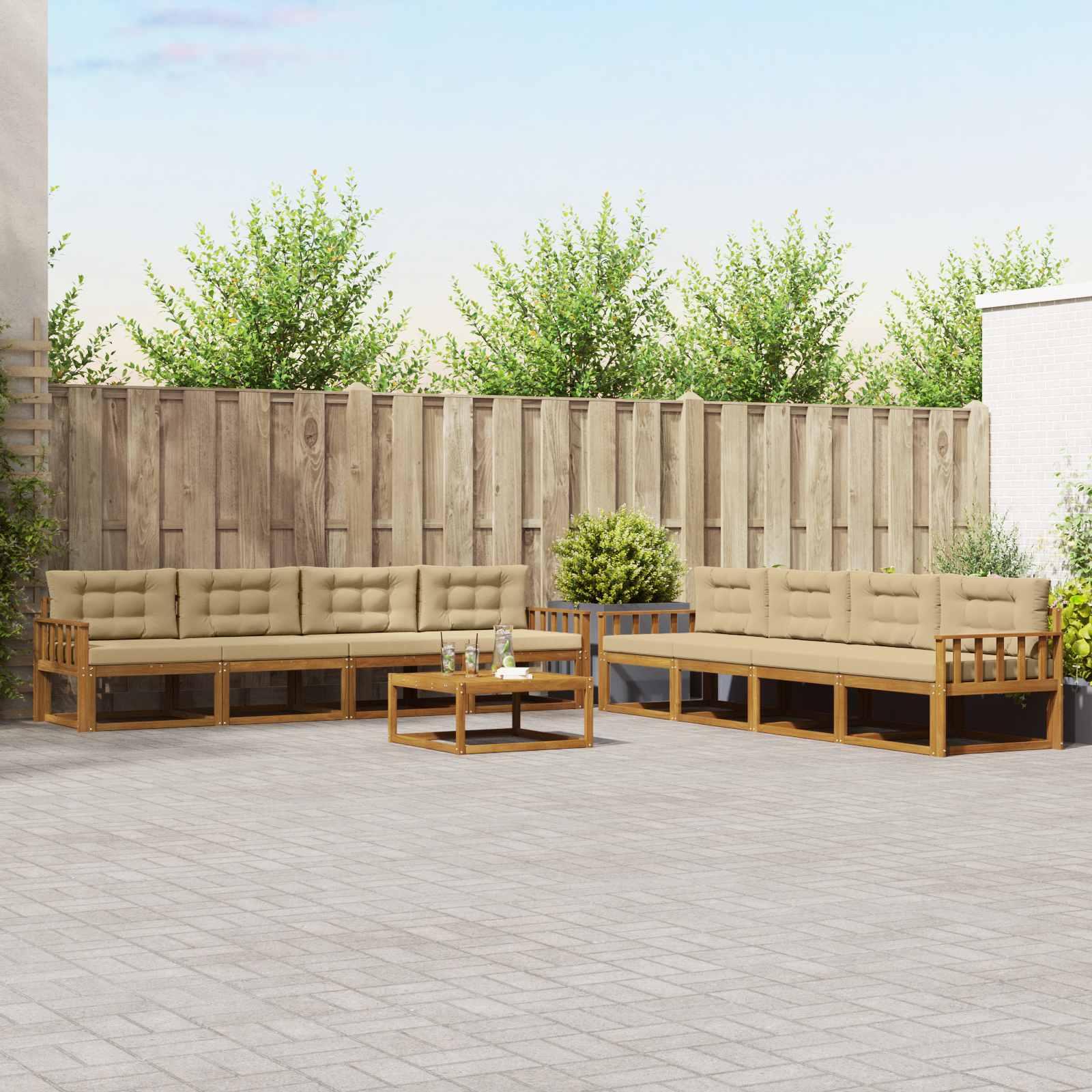 Udendørs sofagruppe med pude 9 stk Naturlig og Beige
