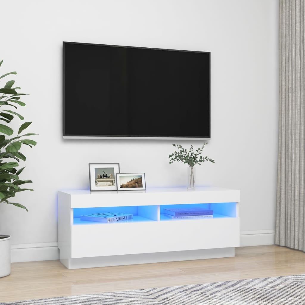 Tv-skab med LED-lys 100x35x40 cm hvid