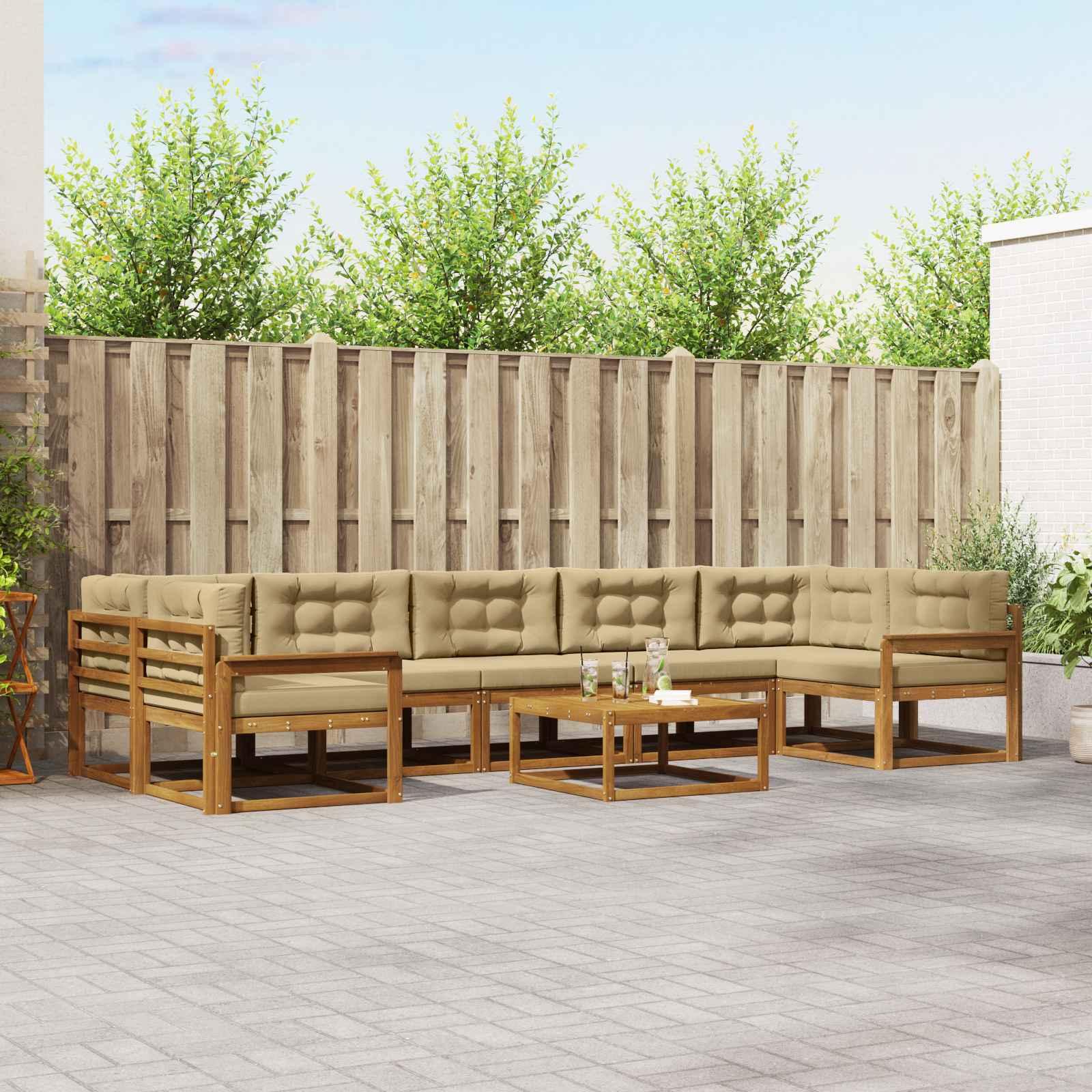 Udendørs Sofagruppe 8 Dele Massivt Akacietræ - Naturlig og beige / Åben ramme