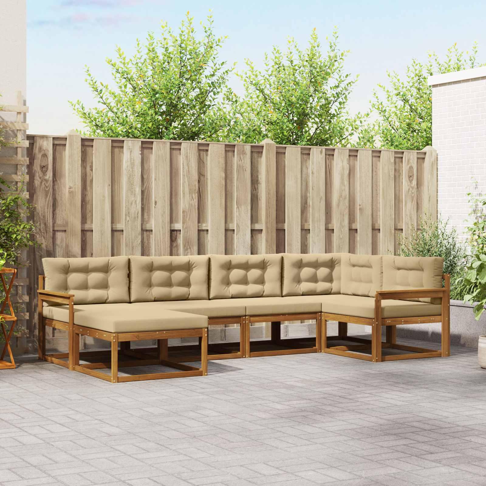Udendørs Sofagruppe 6 Dele Massivt Akacietræ - Naturlig og beige / Åben ramme
