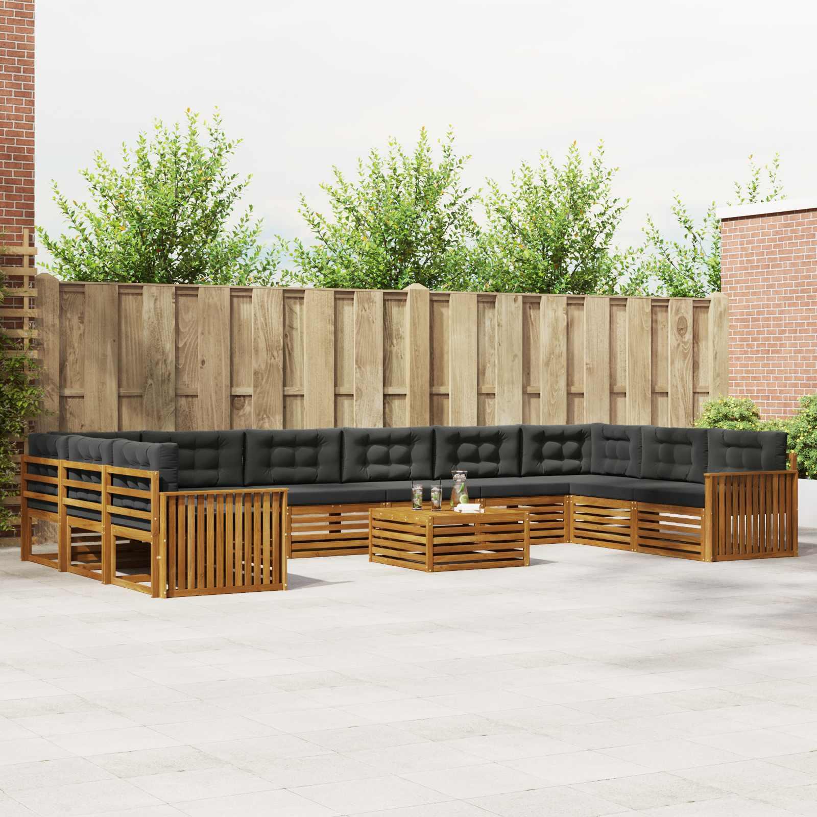 Sofasæt til terrasse - 11 dele i massivt akacietræ, naturlig/antracit