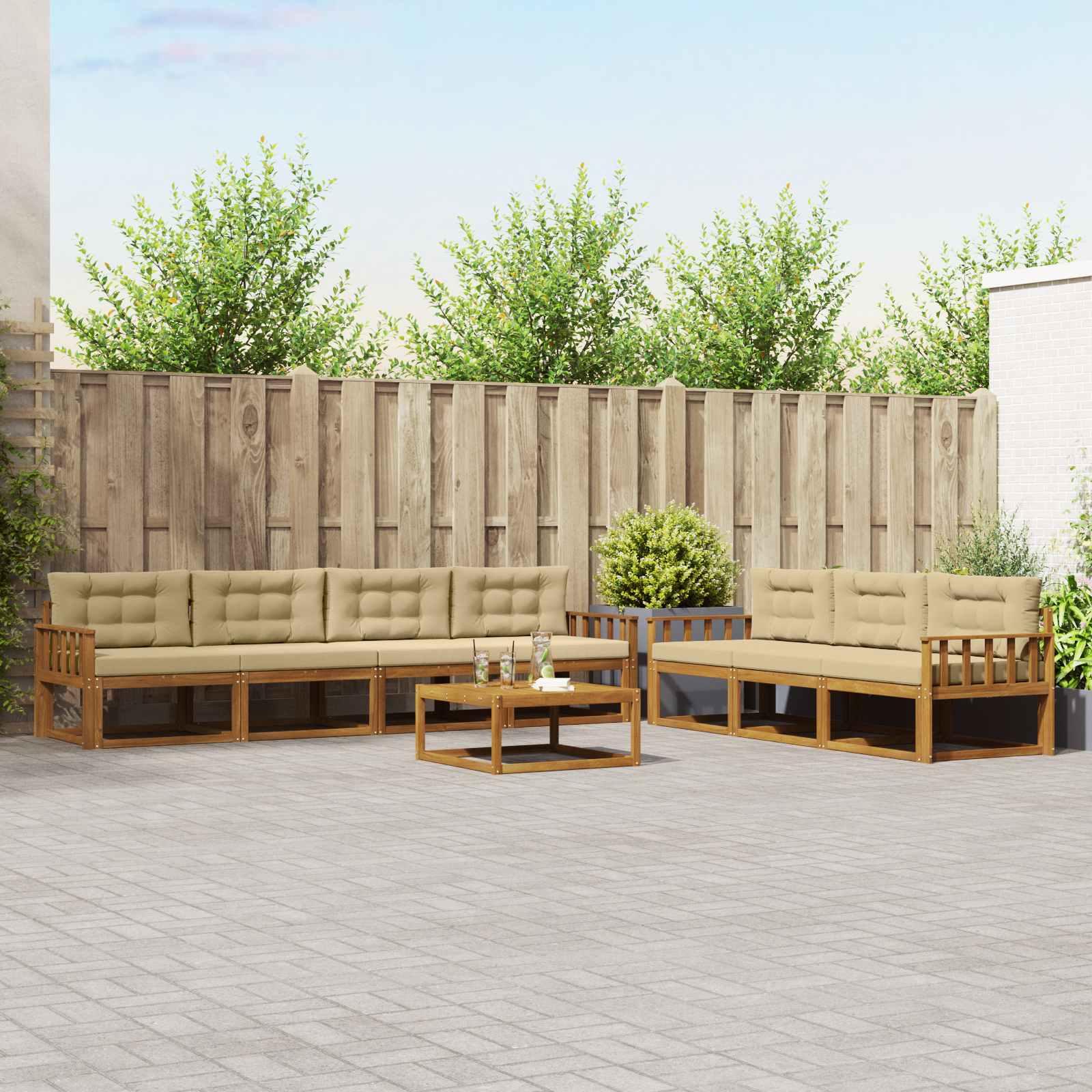 Udendørs sofagruppe med pude 8 stk Naturlig og Beige
