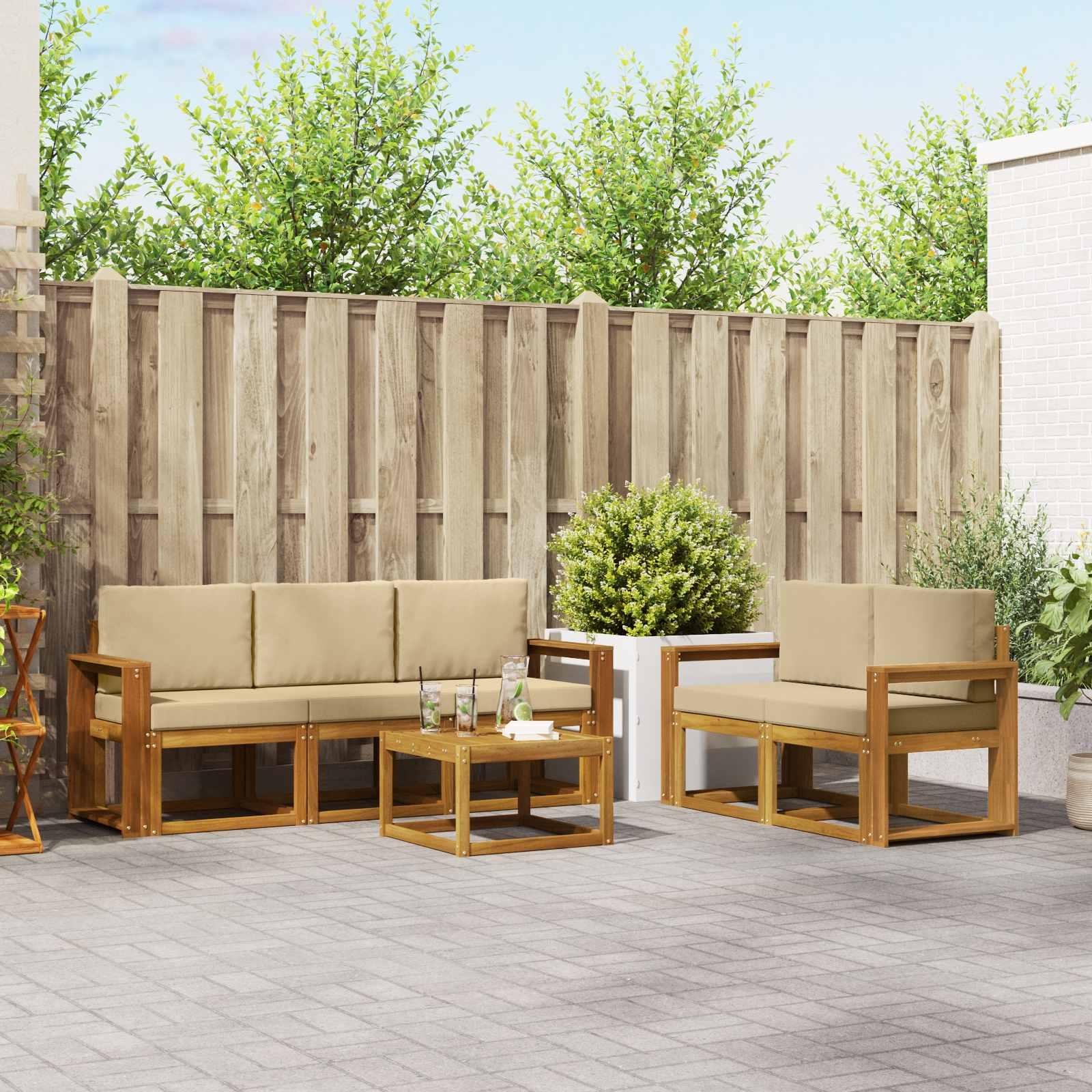 Udendørs sofagruppe med pude 6 stk Naturlig og Beige