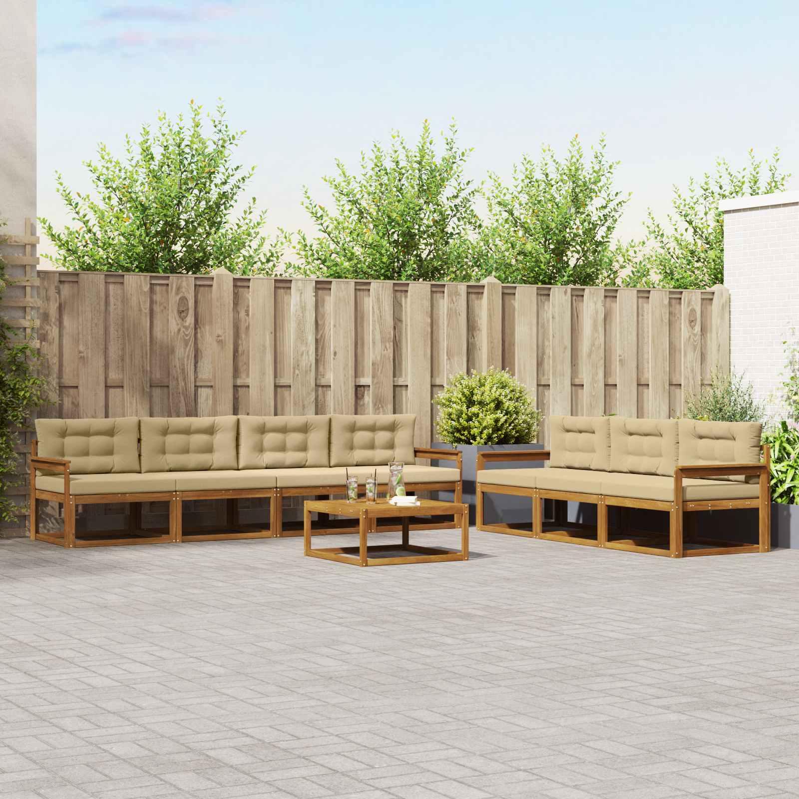 Udendørs sofagruppe med pude 8 stk Naturlig og Beige