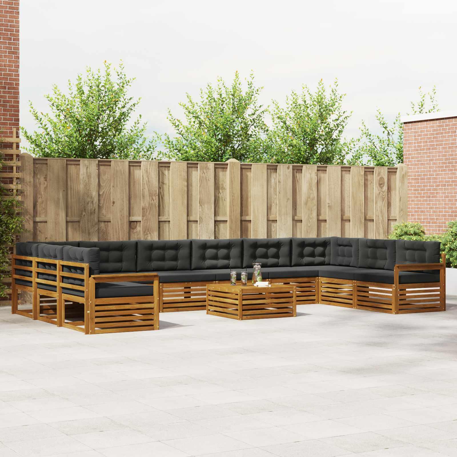 Sofasæt til terrasse - 11 dele i massivt akacietræ, naturlig/antracit