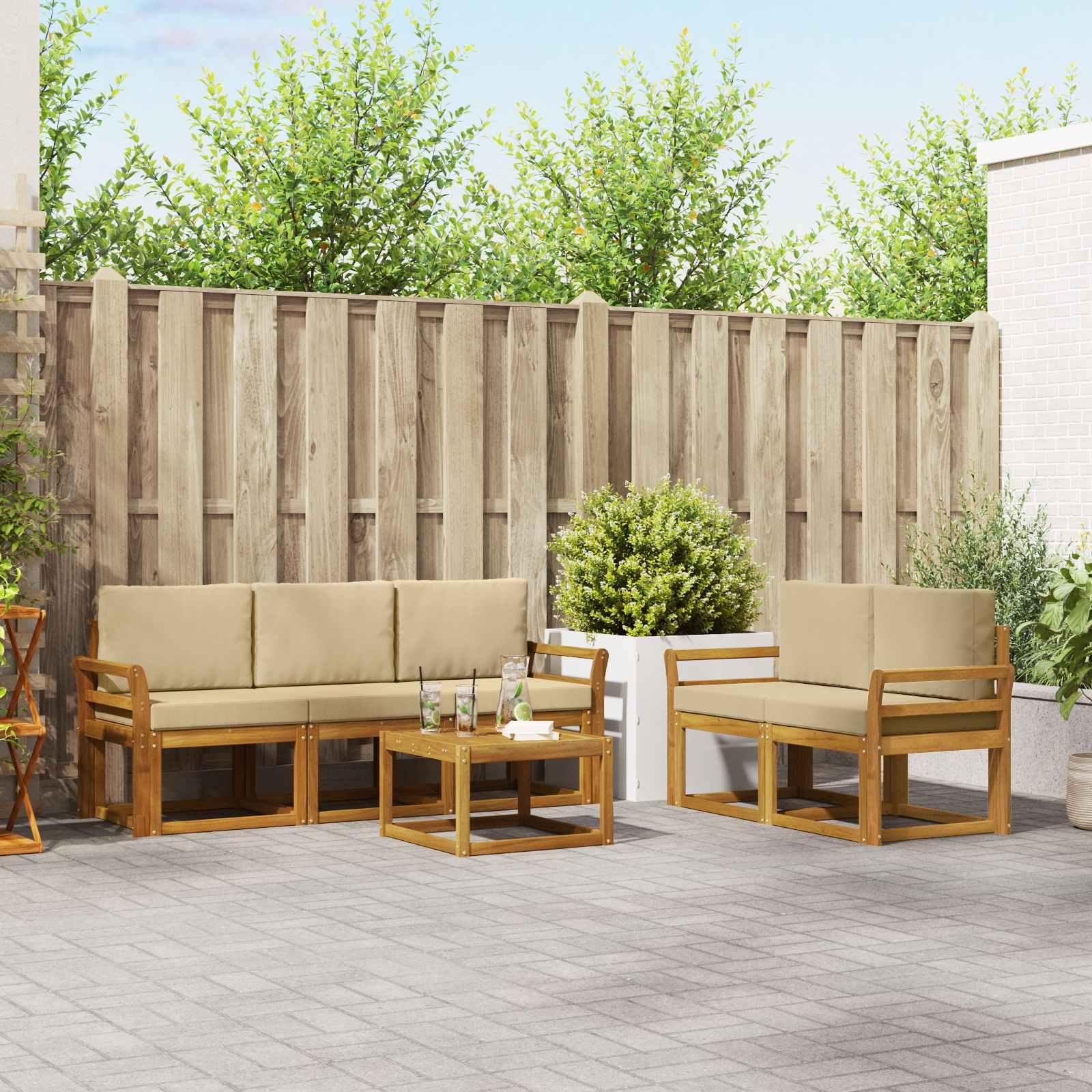 Udendørs sofagruppe med pude 6 stk Naturlig og Beige