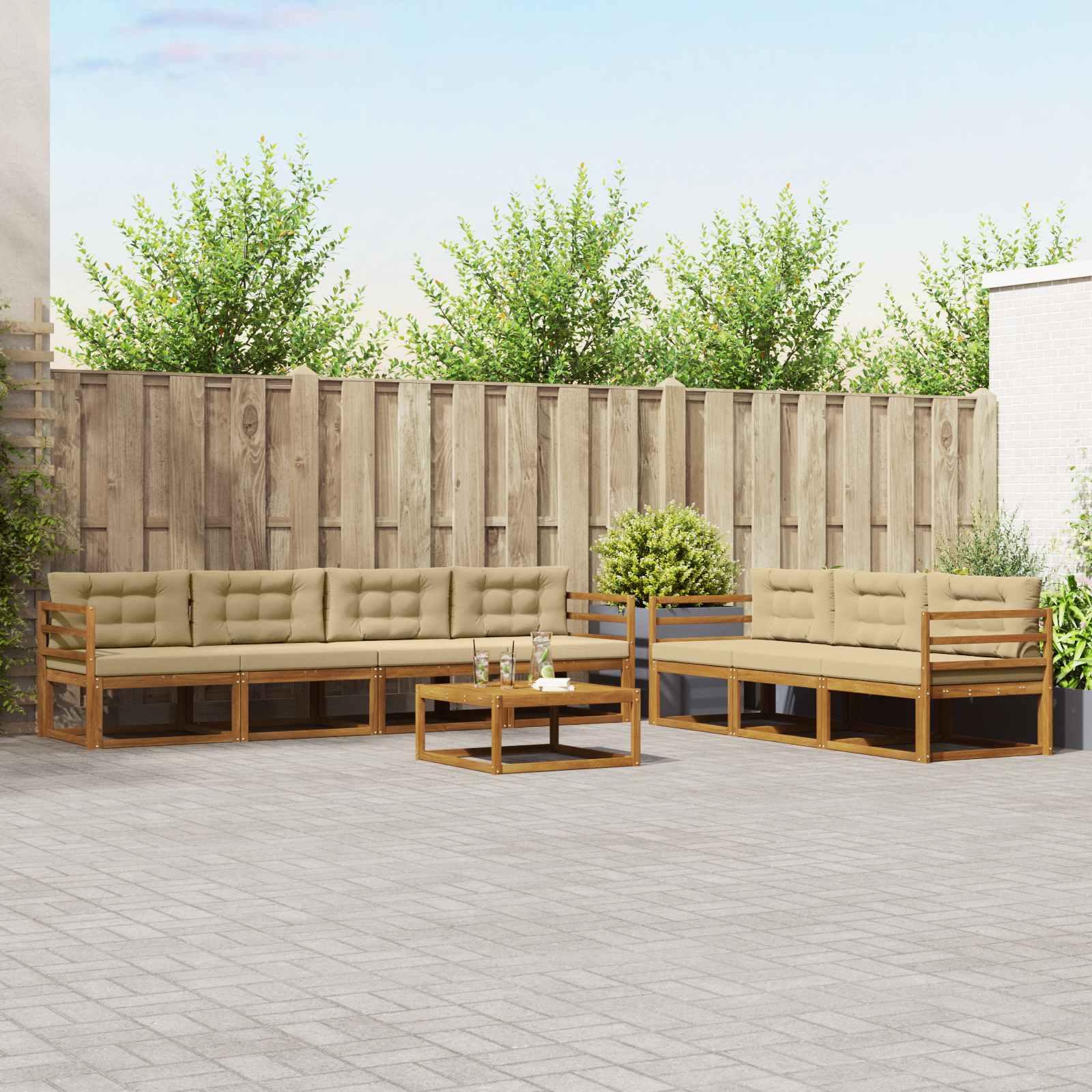 Udendørs sofagruppe med pude 8 stk Naturlig og Beige