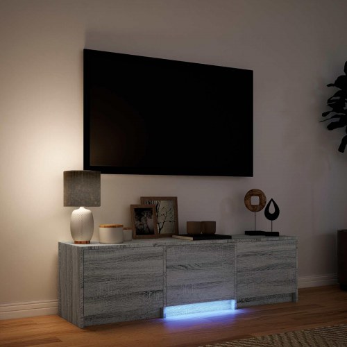 TV-bord med LED Grå Sonoma 140 x 34 x 40 cm Konstrueret træ