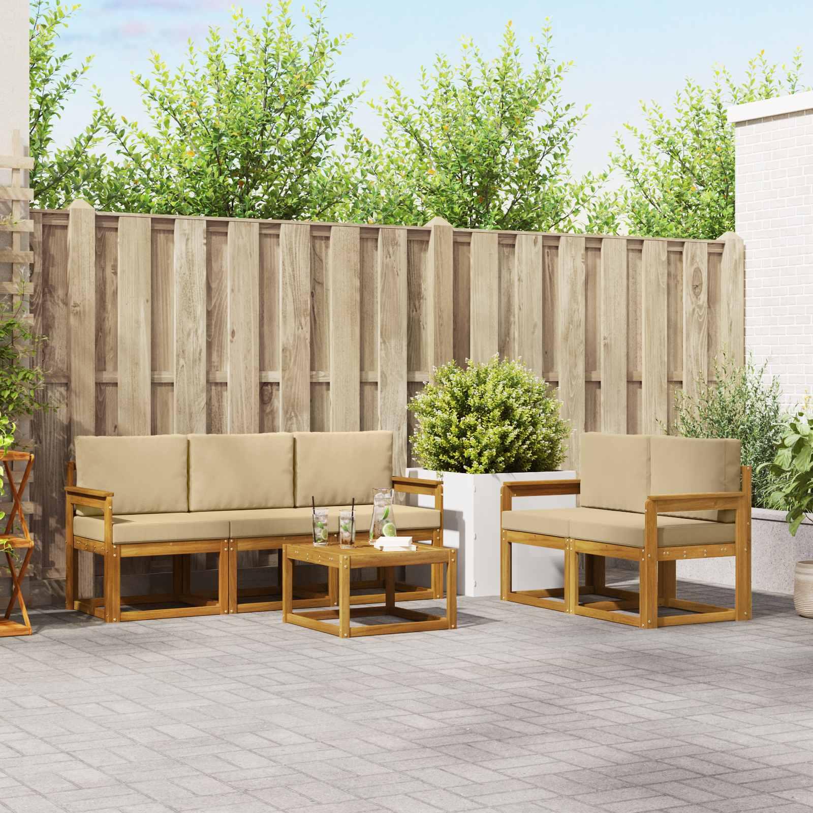 Udendørs sofagruppe med pude 6 stk Naturlig og Beige