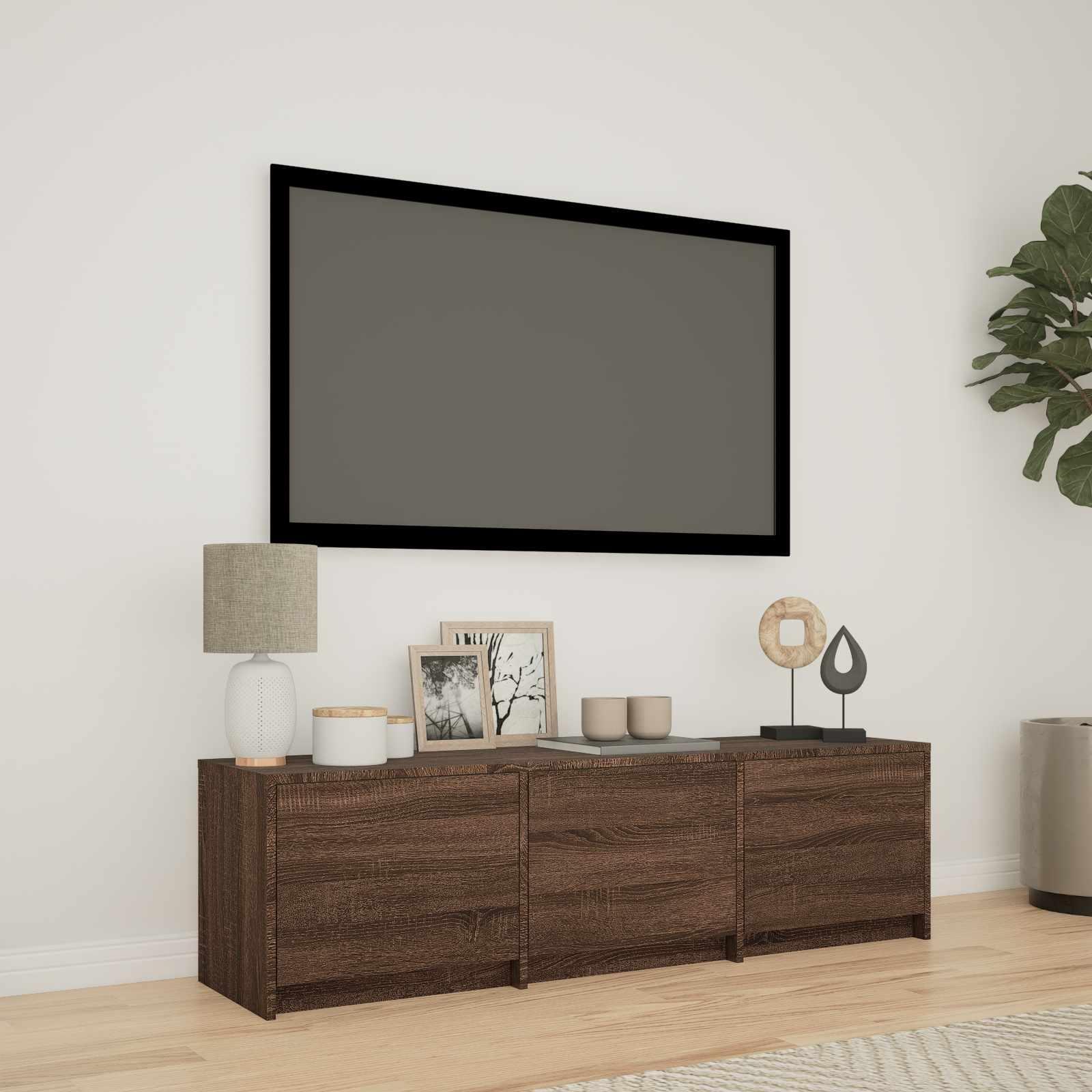 TV-bord med LED Brun eg 140 x 34 x 40 cm Konstrueret træ