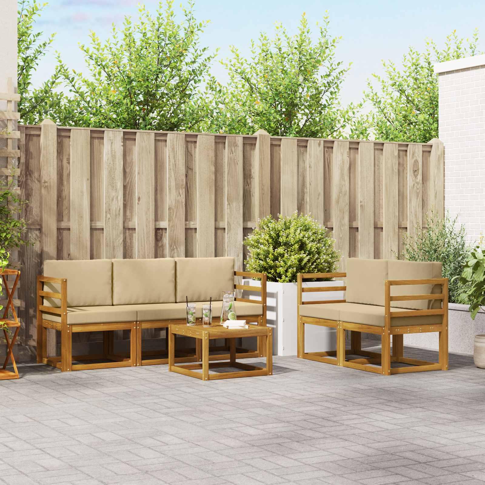 Udendørs sofagruppe med pude 6 stk Naturlig og Beige