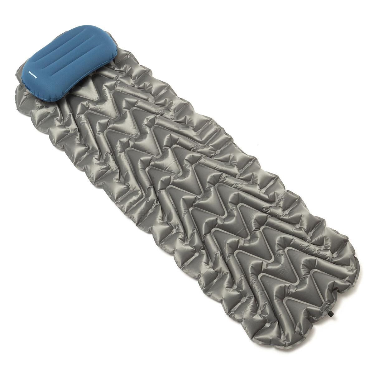 Ultralight oppustelig madras med pude - grå/blå (OUTLET C)