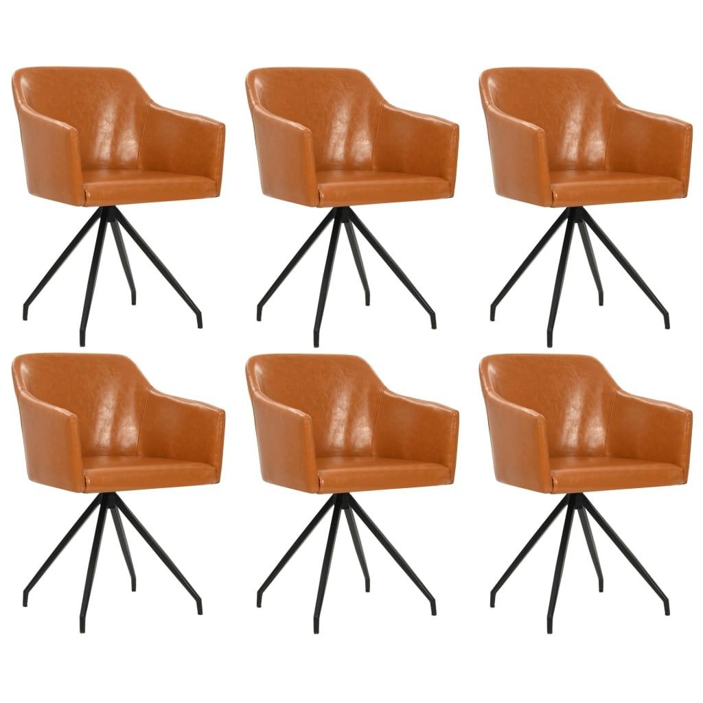 Drejelige spisebordsstole 6 stk. kunstlæder brun