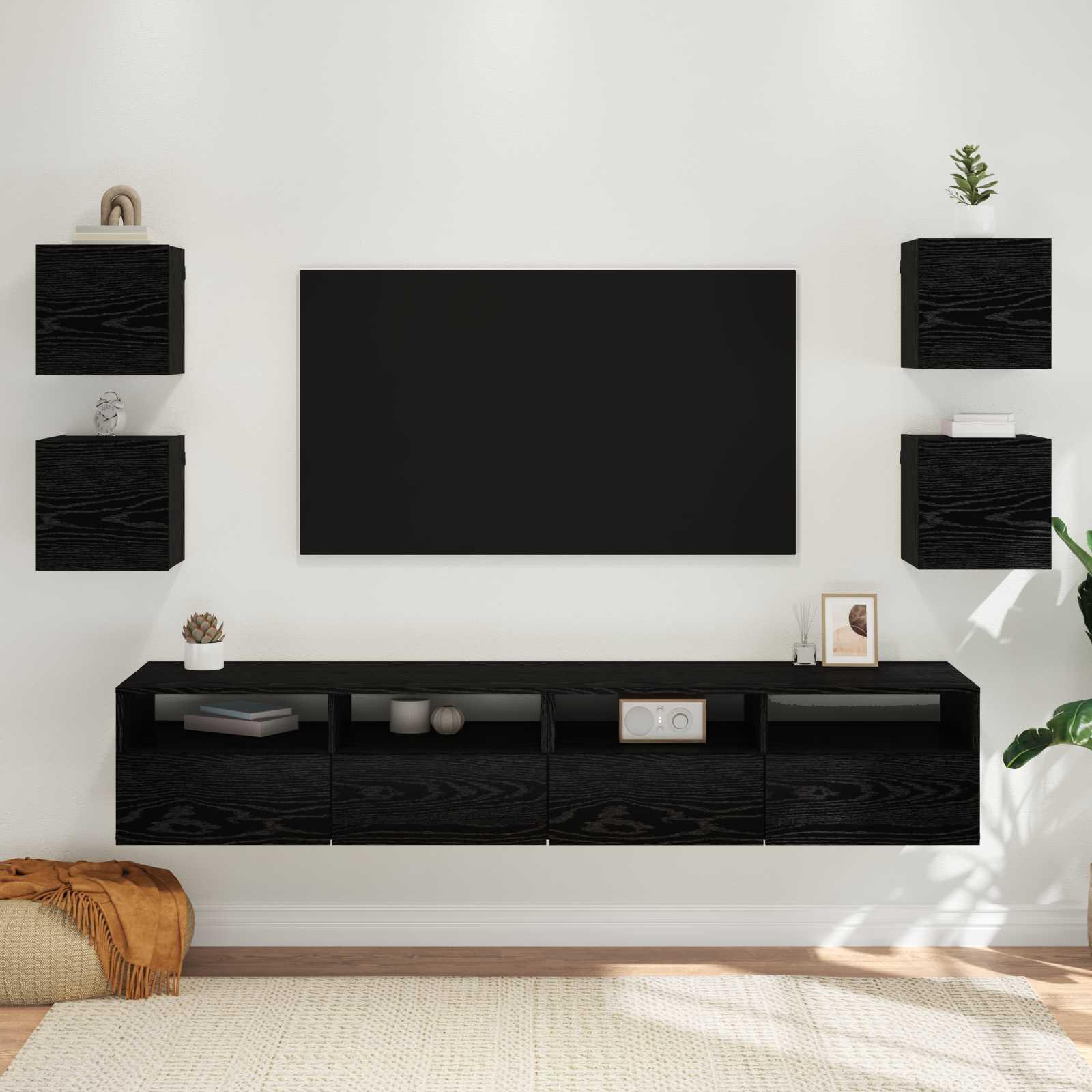 Vægmonteret TV Skab Vægmonteret 4 stk Sort eg 30,5 x 30 x 30 cm