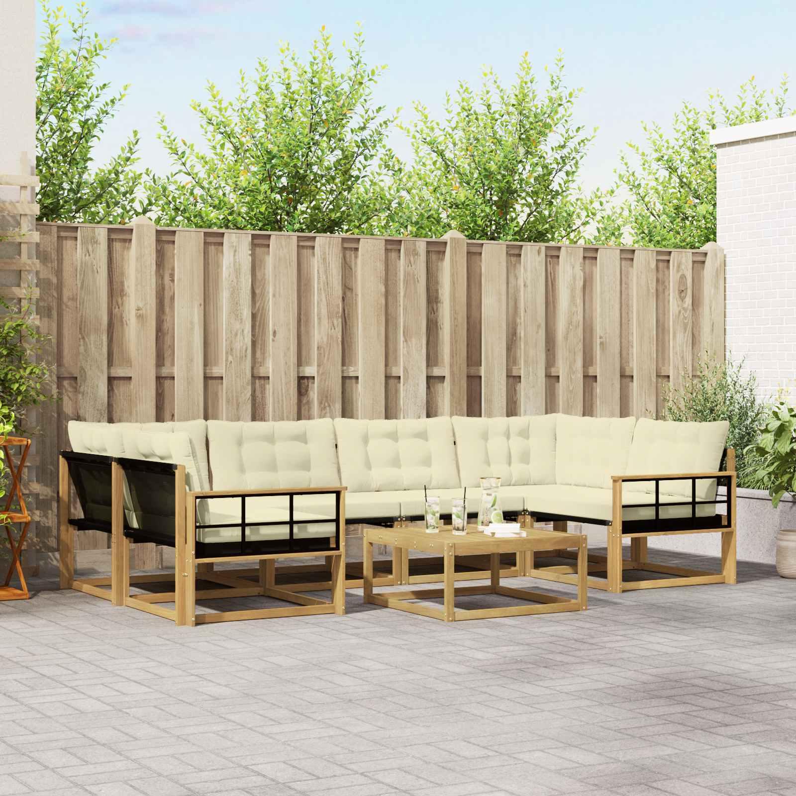Udendørs sofagruppe i akacietræ - 7 dele, hvid/creme, modulopbygget