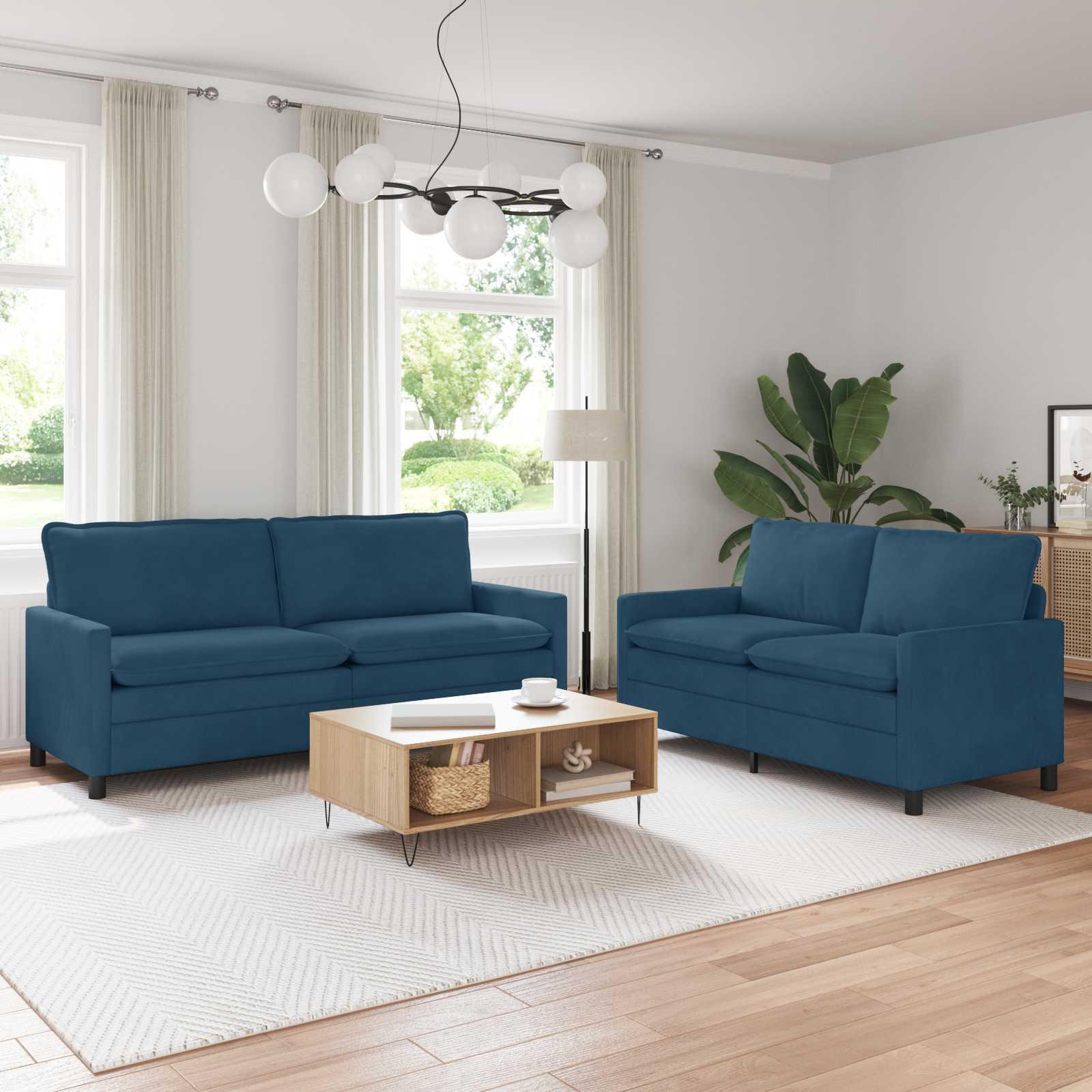 Sofa Sæt 2 stk Blå Fløjl