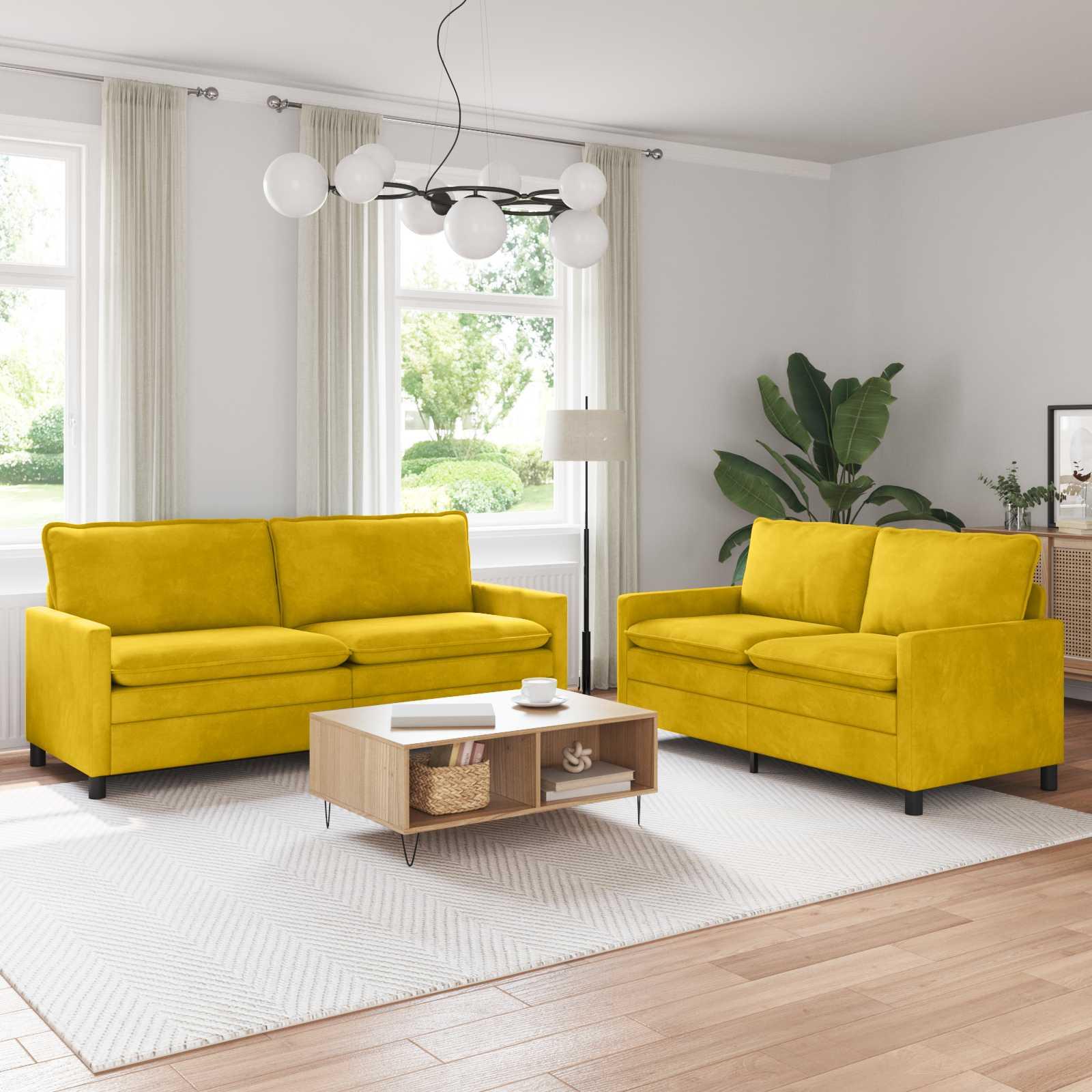 Sofa Sæt 2 stk Gul Fløjl