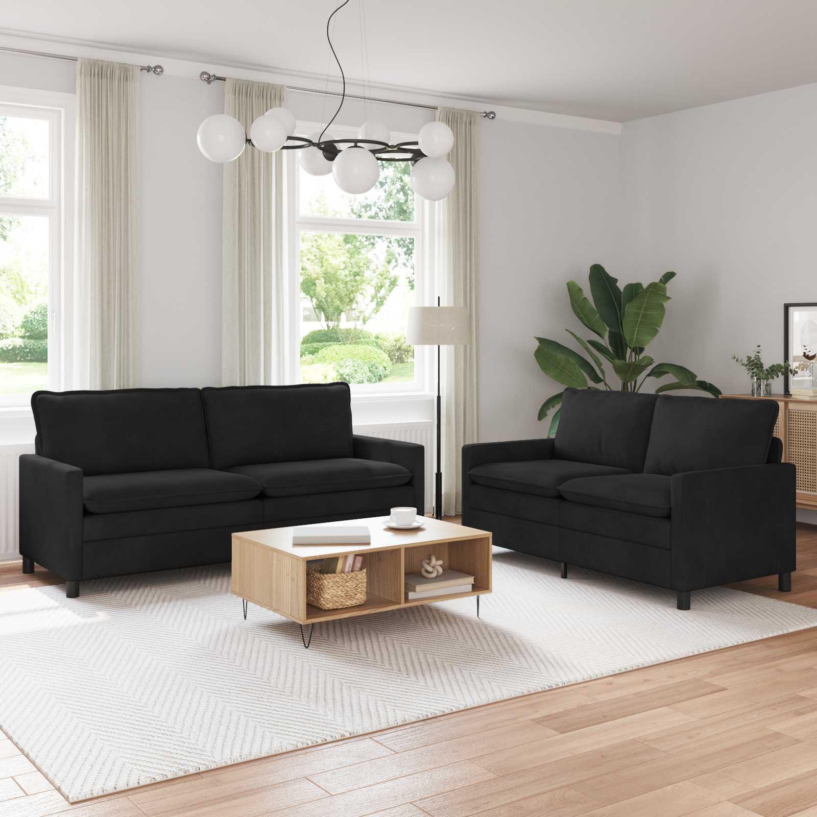 Sofa Sæt 2 stk Sort Fløjl