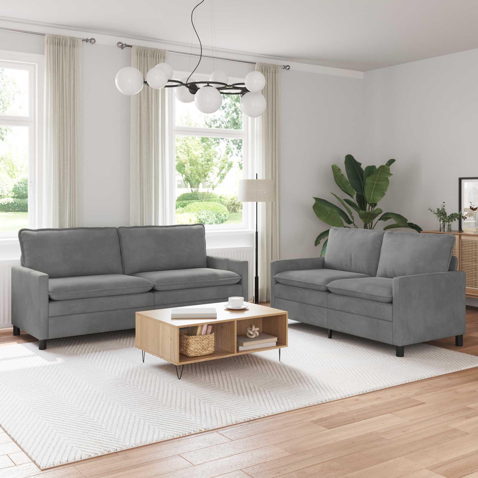 Sofa Sæt 2 stk Mørkegrå Fløjl