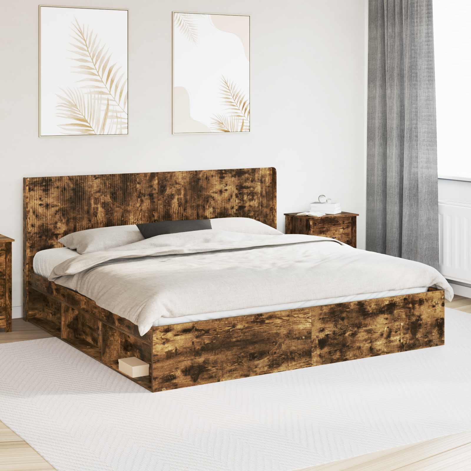 Sengestel med opbevaring og hovedgærde Røget eg 180 x 200 cm