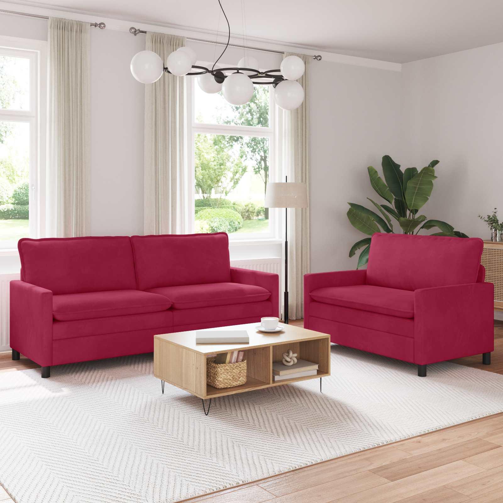 Sofa Sæt 2 stk Vinrød Fløjl