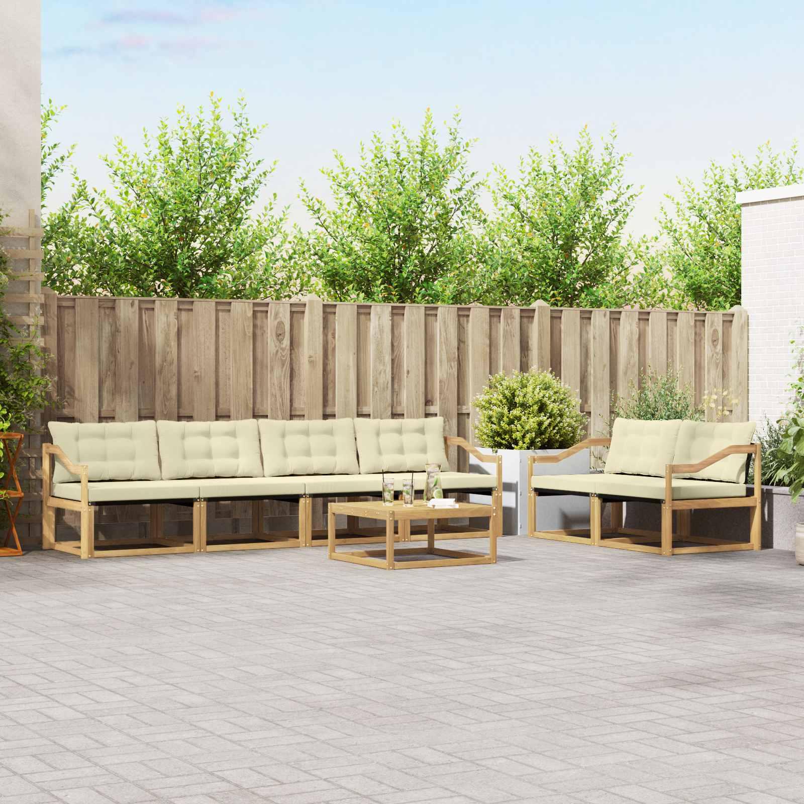 Udendørs sofagruppe - 7 dele i akacietræ, hvid/creme 79 × 79 × 37 cm