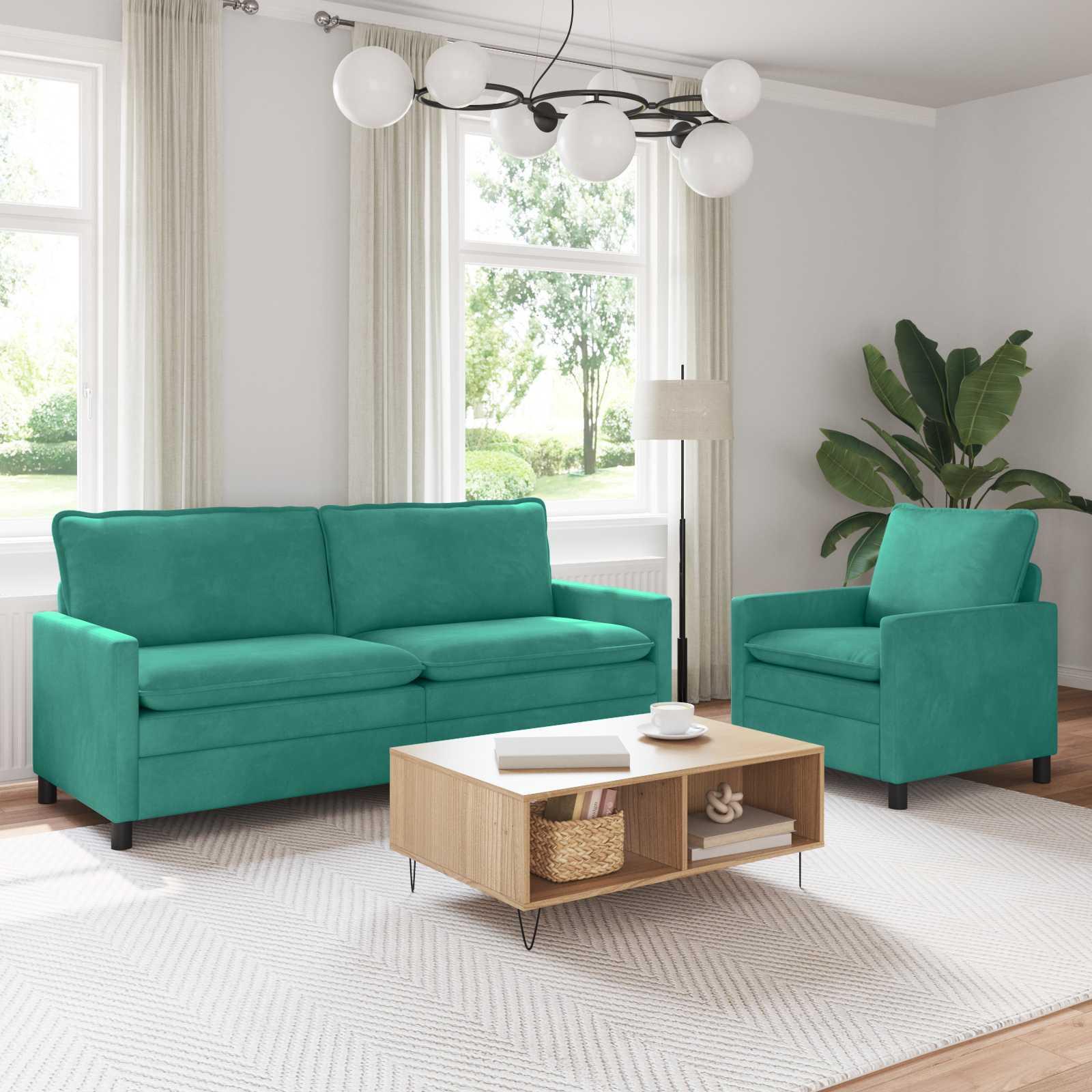 Sofa sÃ¦t i turkis flÃ¸jl - 3-personers sofa + lÃ¦nestol
