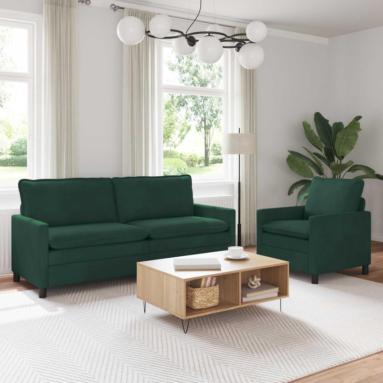 Sofa Sæt 2 stk Mørkegrøn Fløjl