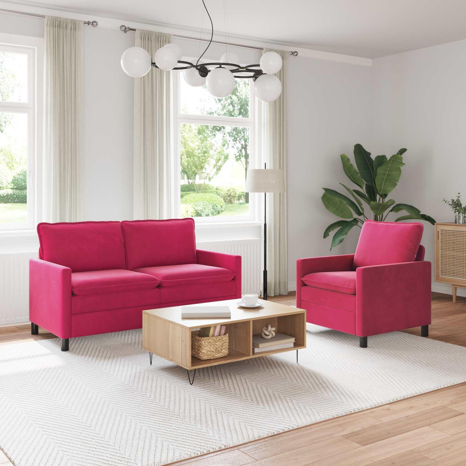 Sofa Sæt 2 stk Vinrød Fløjl