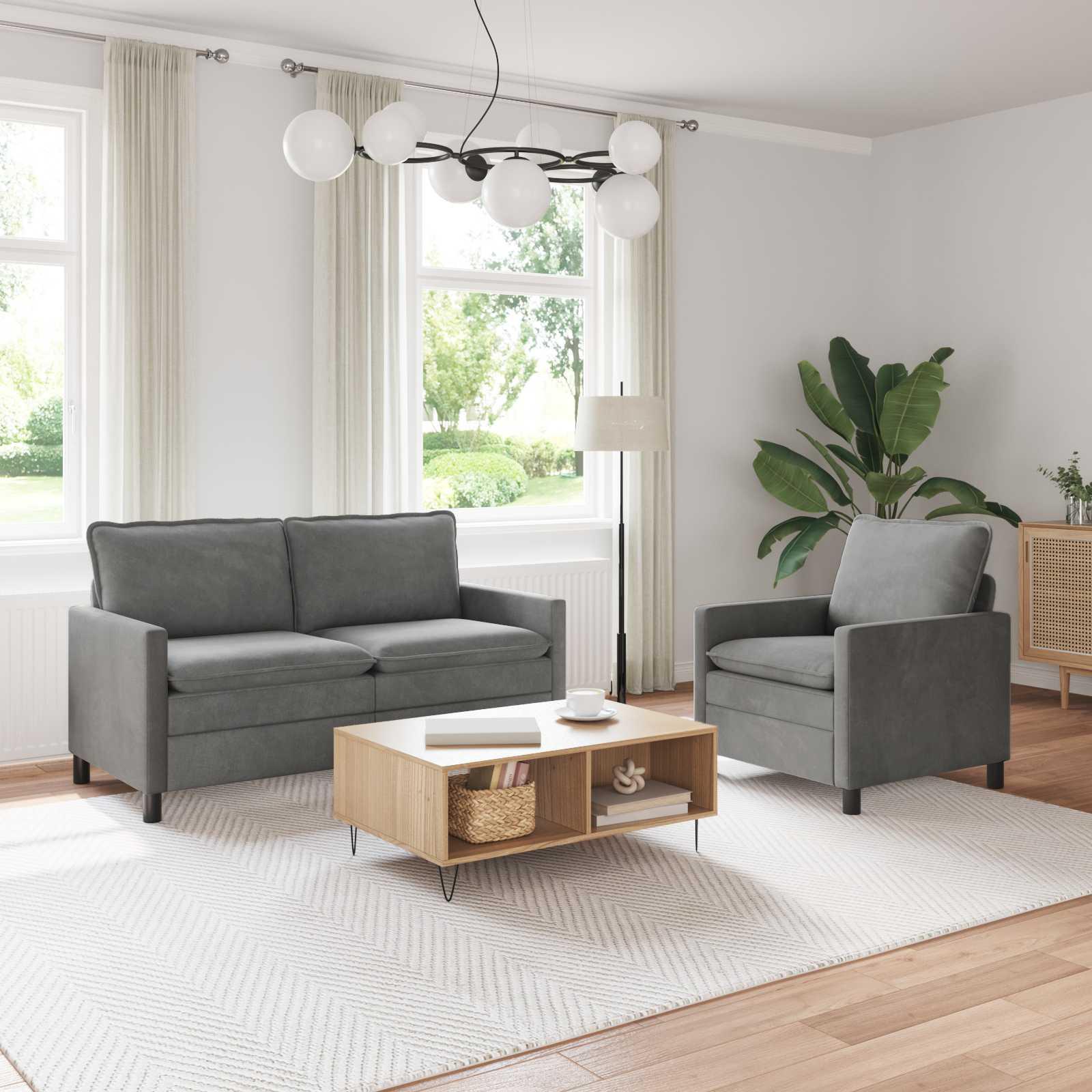 Sofa Sæt 2 stk Mørkegrå Fløjl