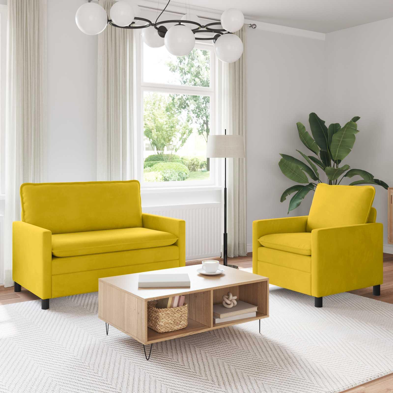 Sofa Sæt 2 stk Gul Fløjl