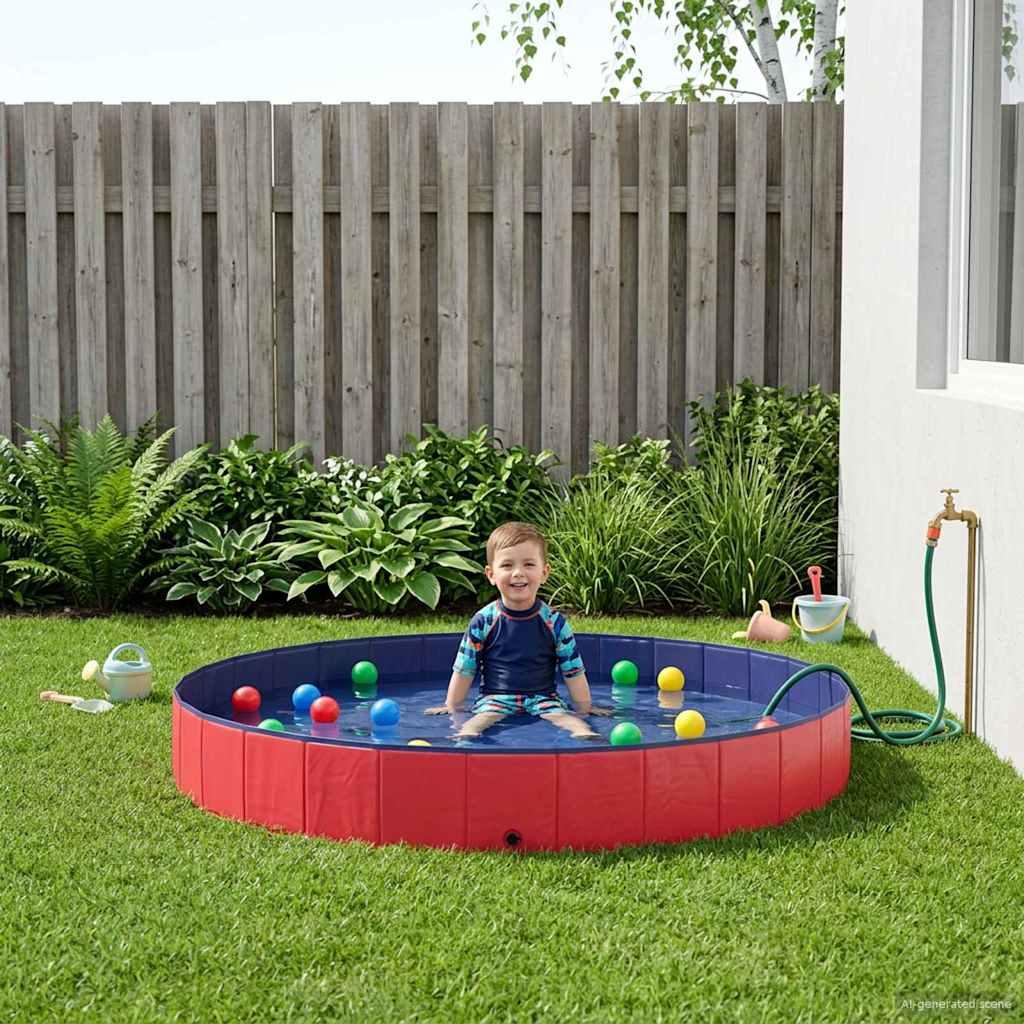Børne svømmepool Rød Ø300 x 38 cm Tykt PVC og konstrueret træ