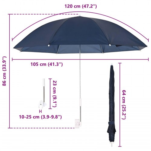 Parasol med klemme - 2 stk, mørkeblå Ø 105 × 86 cm, 170T polyester