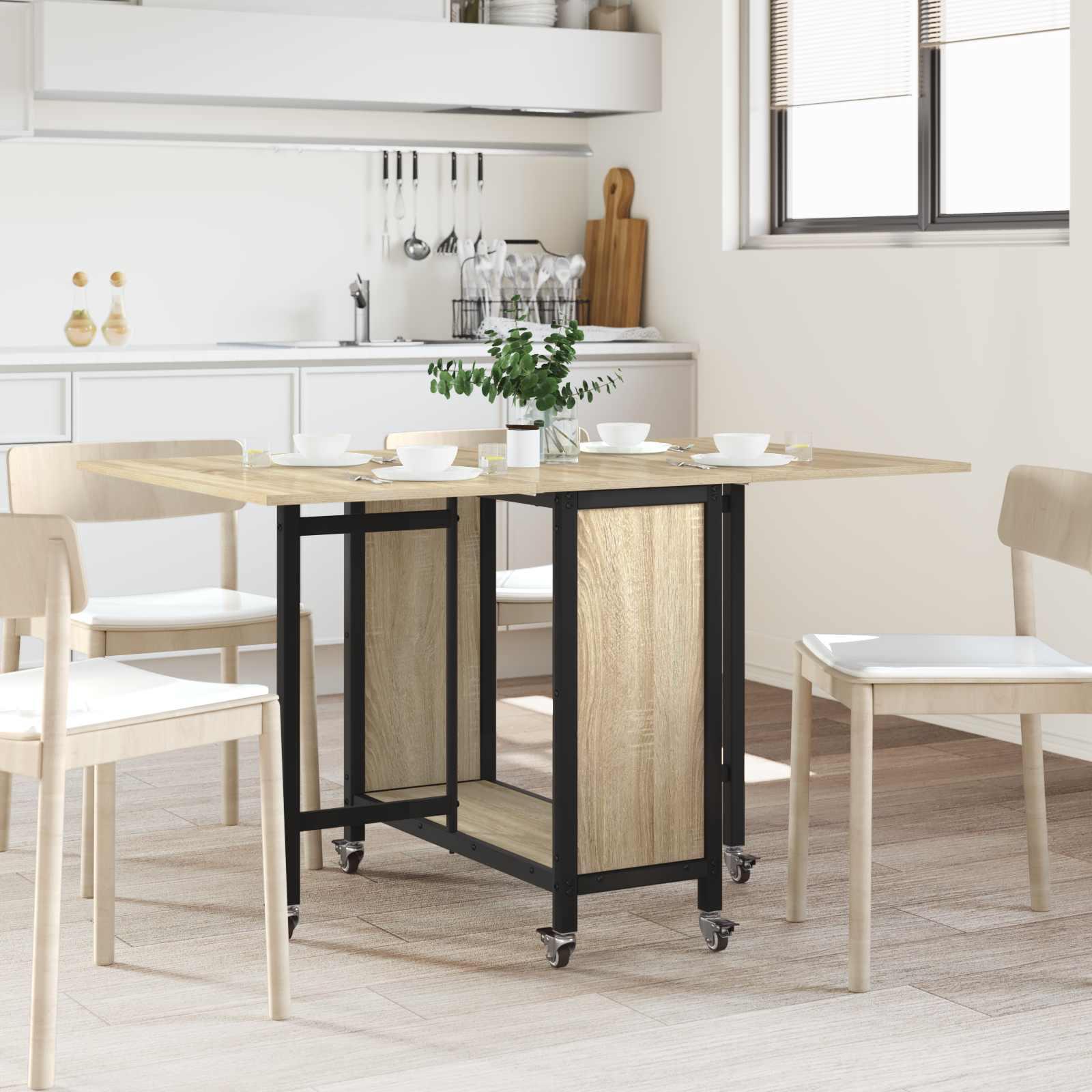 Foldbart spisebord med hjul 130 x 80 x 76,5 cm stål PB