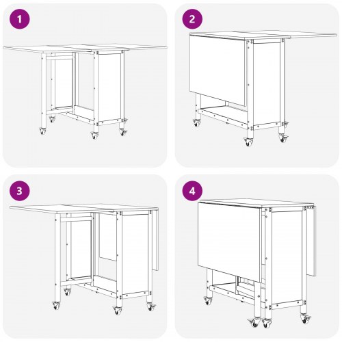 Foldbart spisebord med hjul 130 x 80 x 76,5 cm stål PB